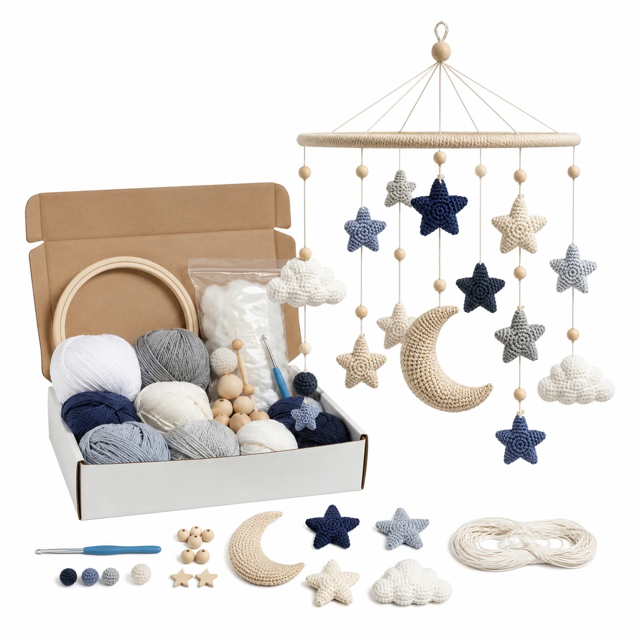 Crochet Moon and Stars Baby Mobile DIY Kit