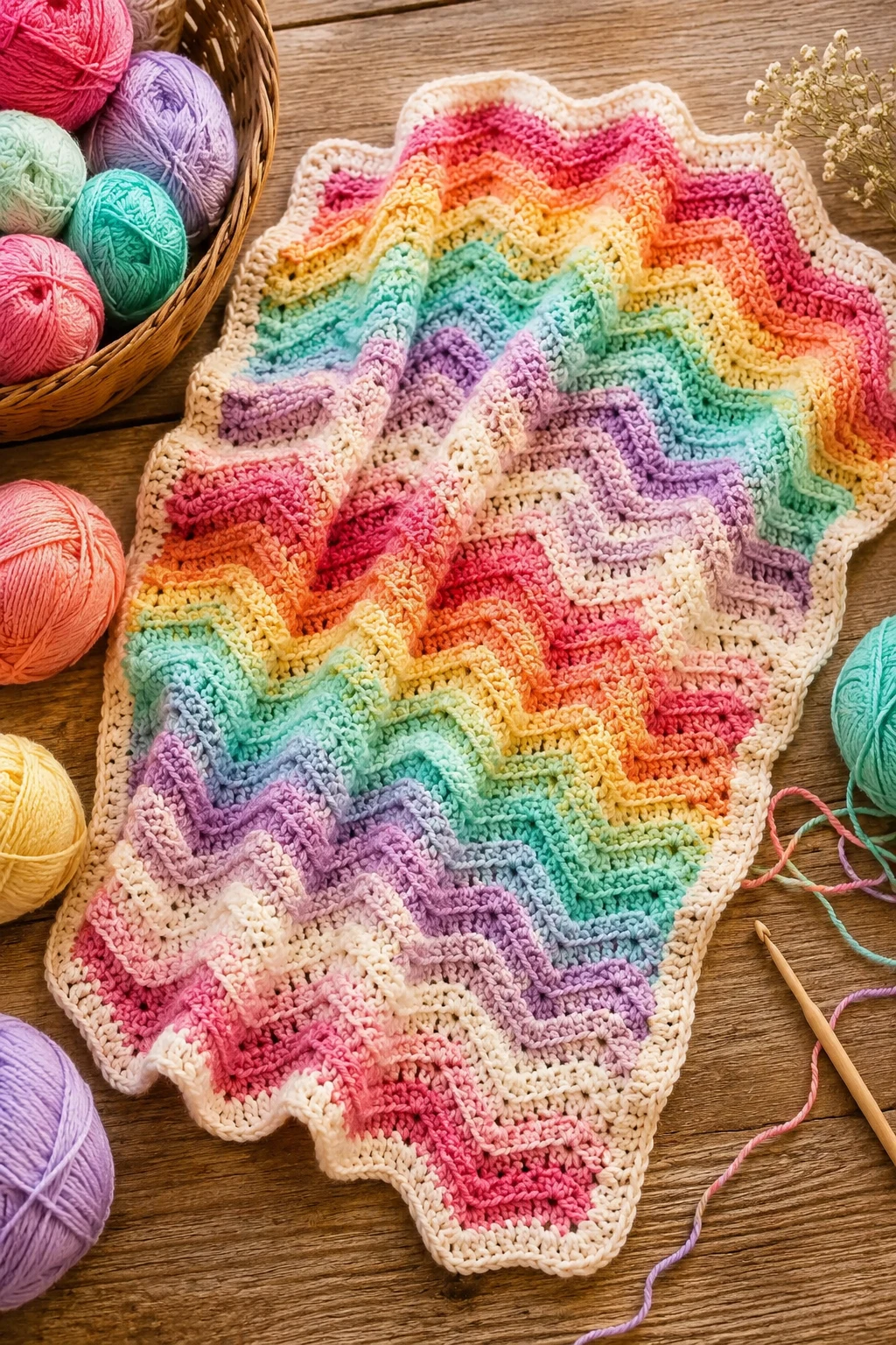 Rainbow Ripple Blanket — crochet baby style outfit