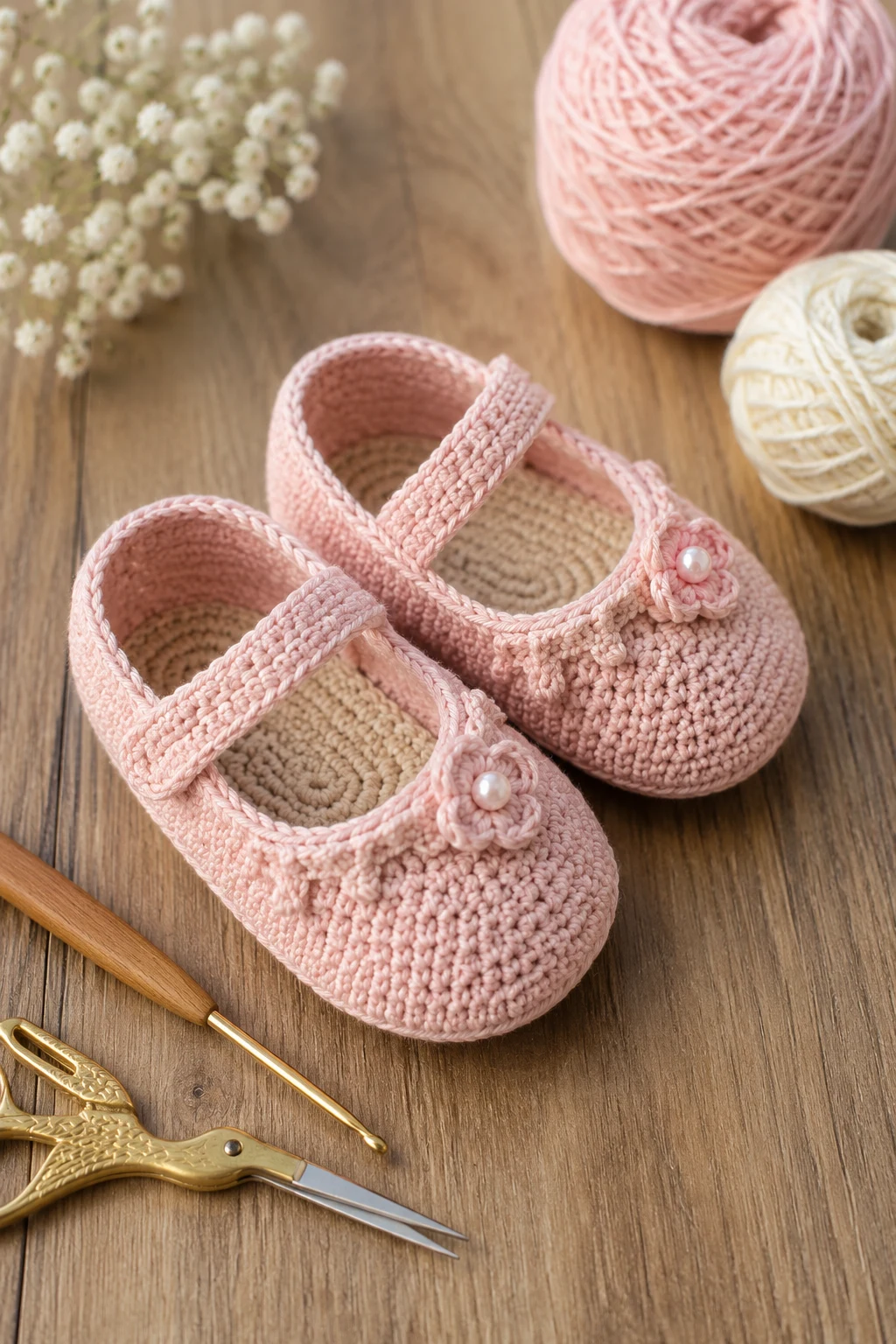 Blush Pink Ballet Flats — crochet baby shoes design style outfit