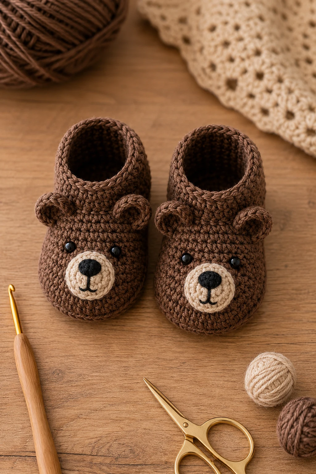 Chocolate Brown Bear Booties — crochet baby shoes design style outfit