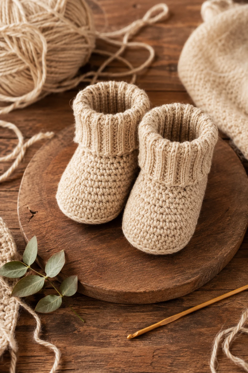 Oatmeal Ribbed Booties — crochet baby shoes design style outfit