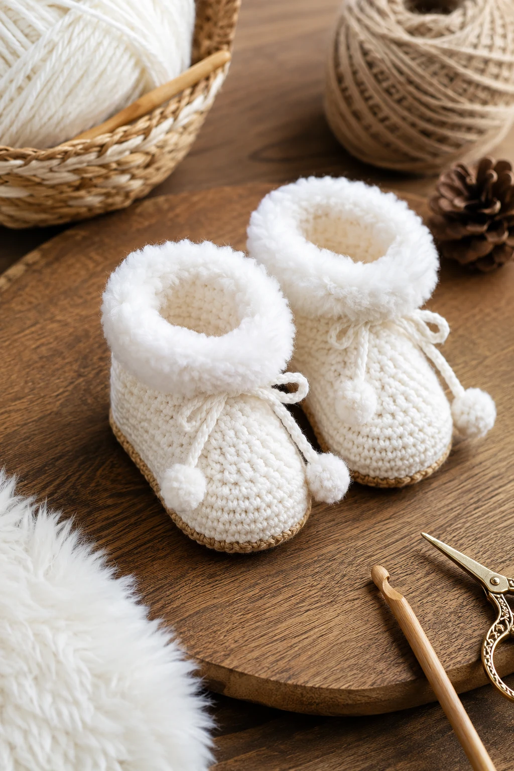 Snowy White Winter Booties — crochet baby shoes design style outfit
