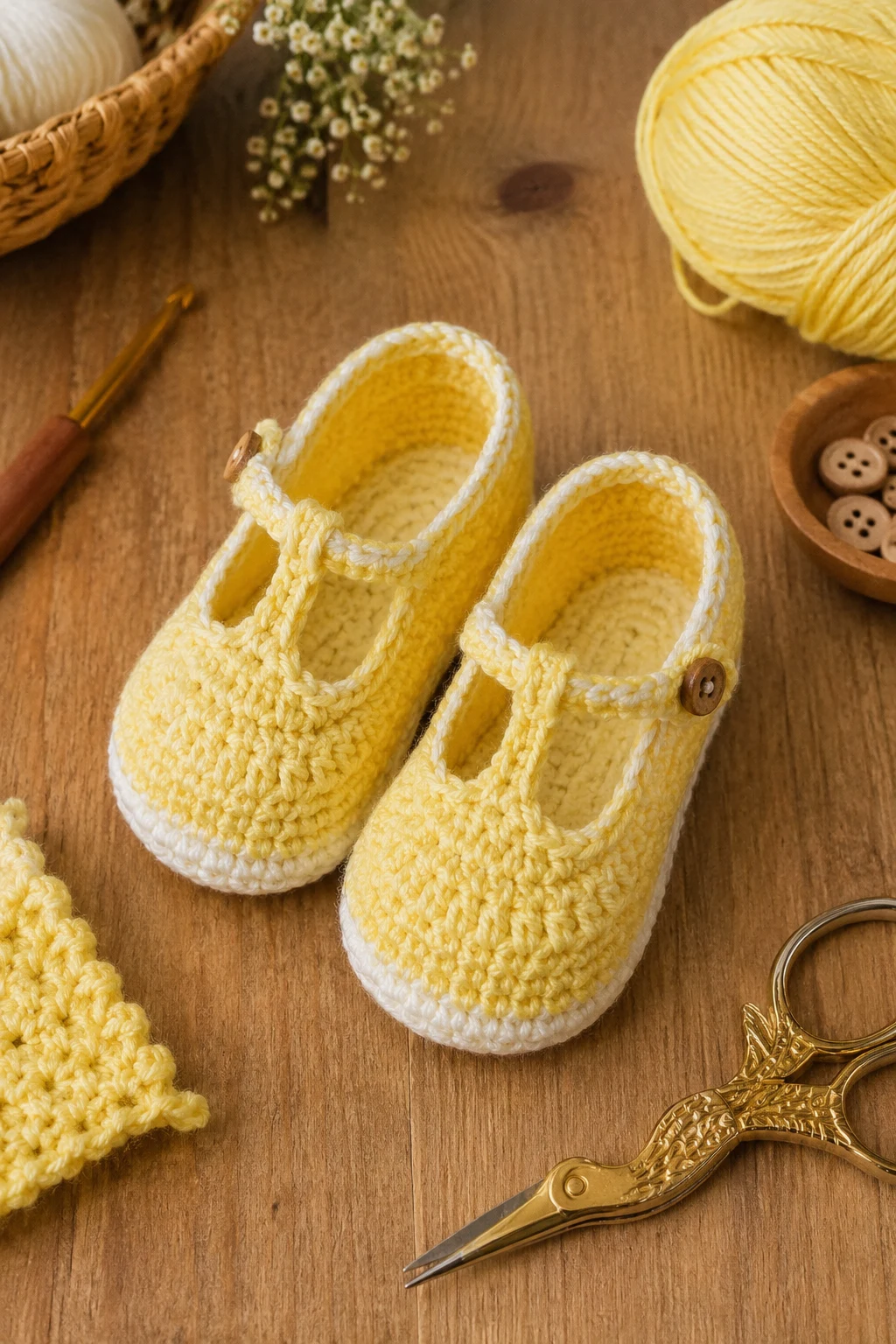 Lemon Yellow T-Strap Shoes — crochet baby shoes design style outfit