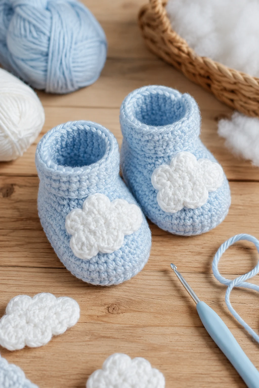 Powder Blue Cloud Booties — crochet baby shoes design style outfit