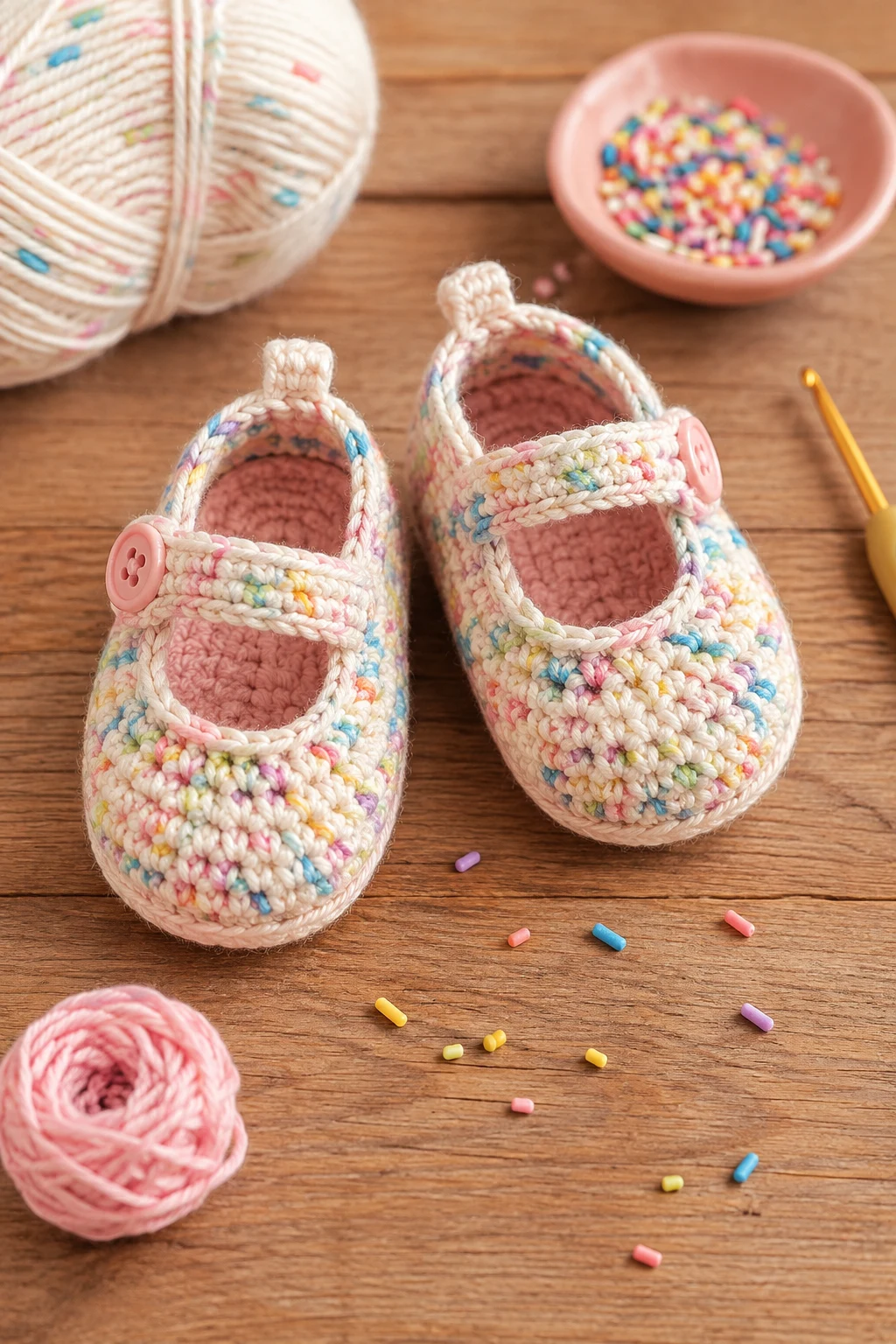 Rainbow Sprinkle Shoes — crochet baby shoes design style outfit