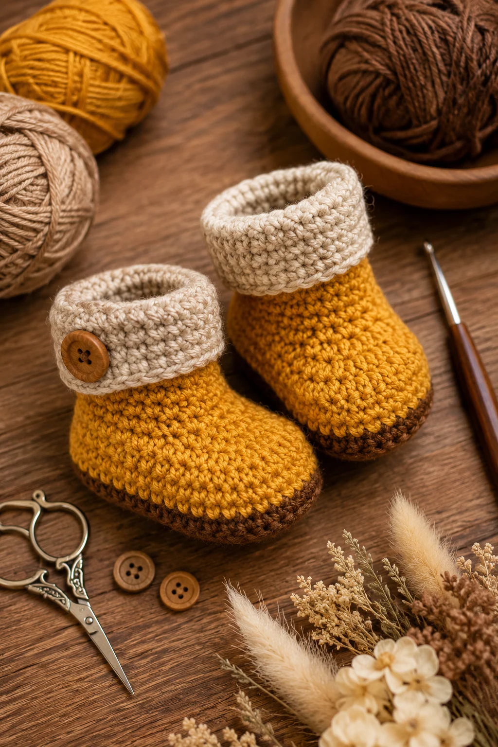 Mustard Yellow Cuffed Boots — crochet baby shoes design style outfit