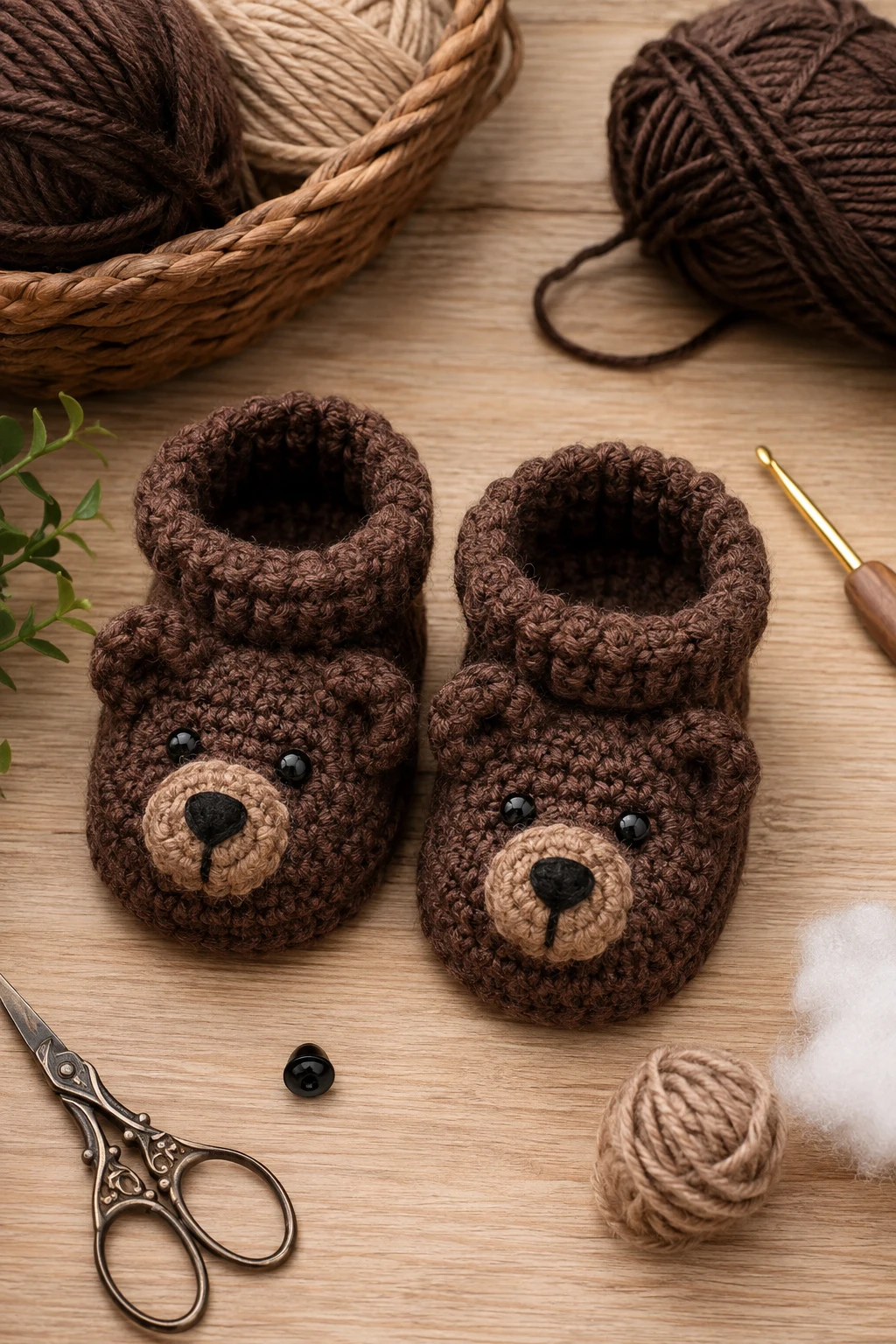 Chocolate Brown Bear Booties — crochet baby shoes design style outfit