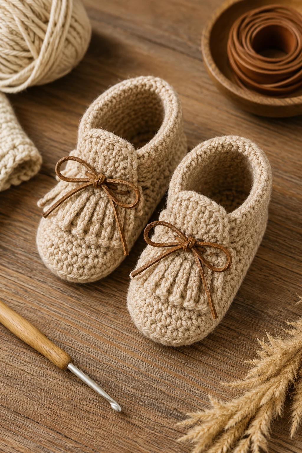 Cozy Oatmeal Moccasins — crochet baby shoes design style outfit