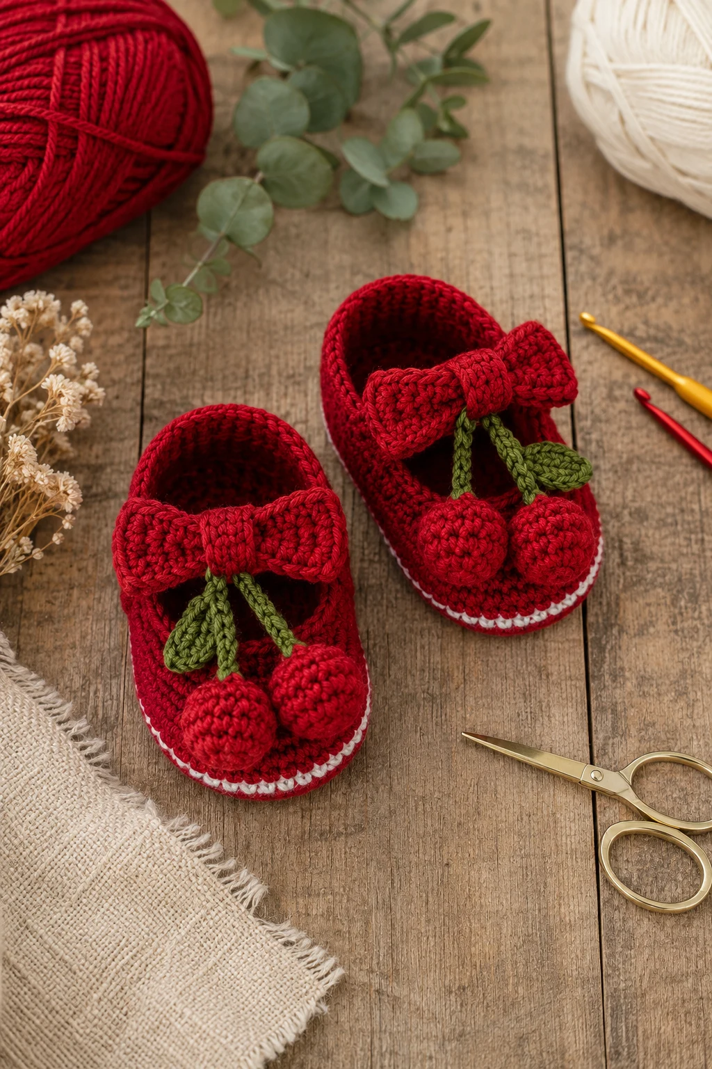 Cherry Red Party Shoes — crochet baby shoes design style outfit