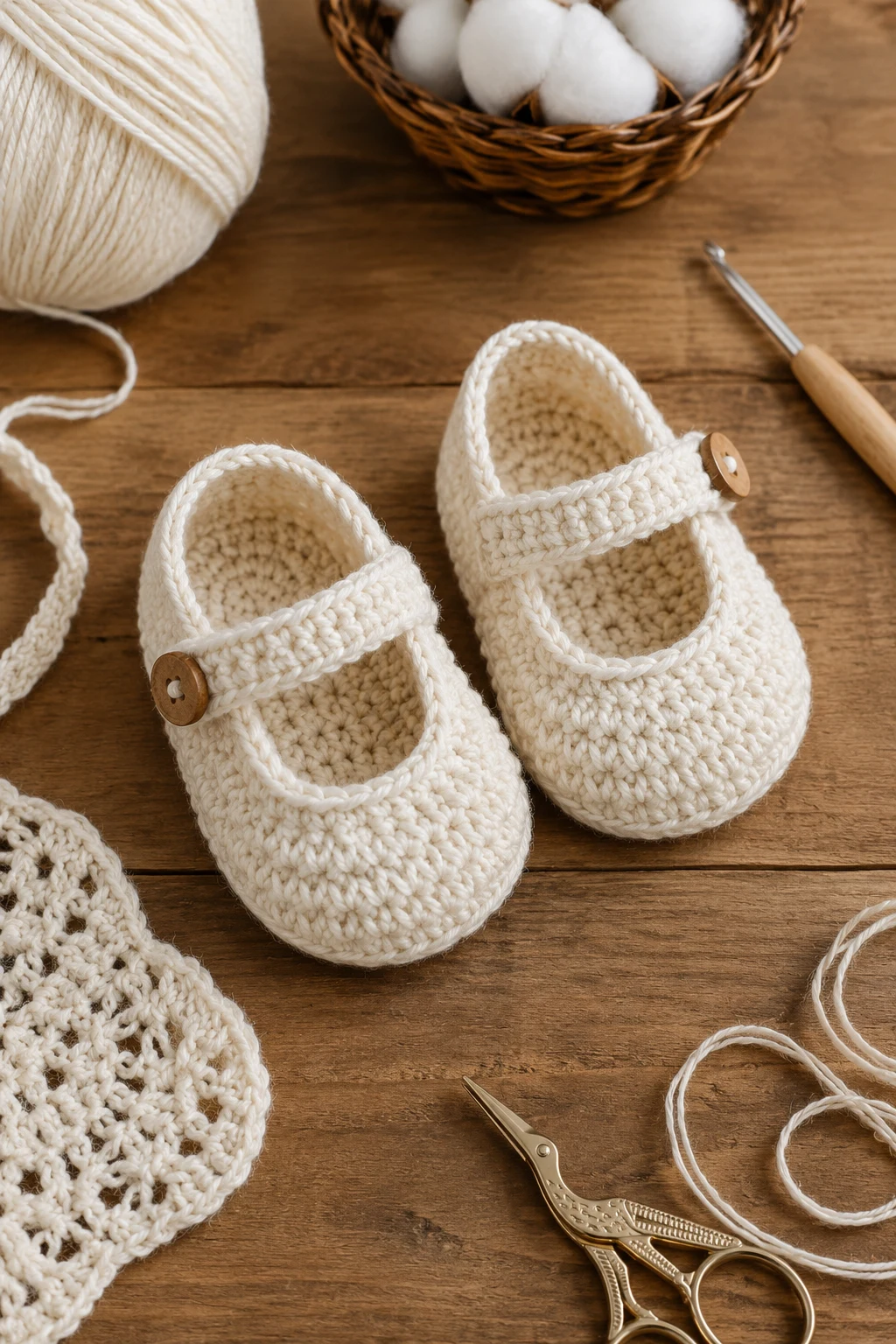 Cream Mary Jane Shoes — crochet baby shoes design style outfit