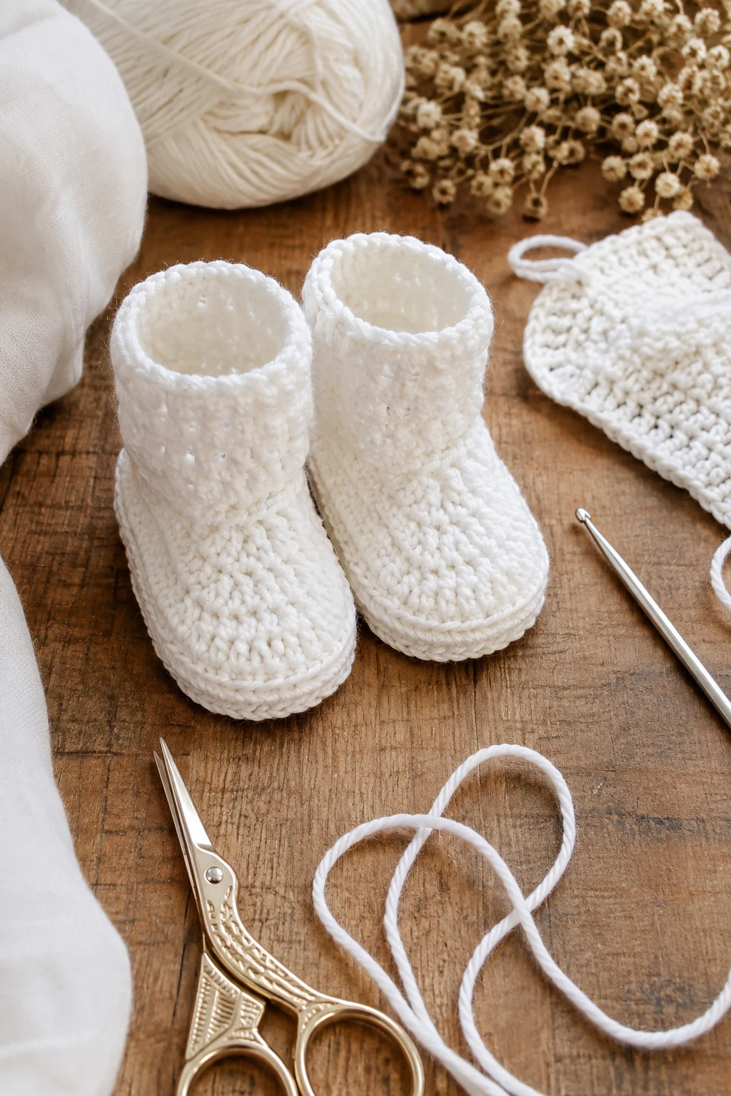 Beginner-Friendly White Booties — crochet baby shoes design style outfit