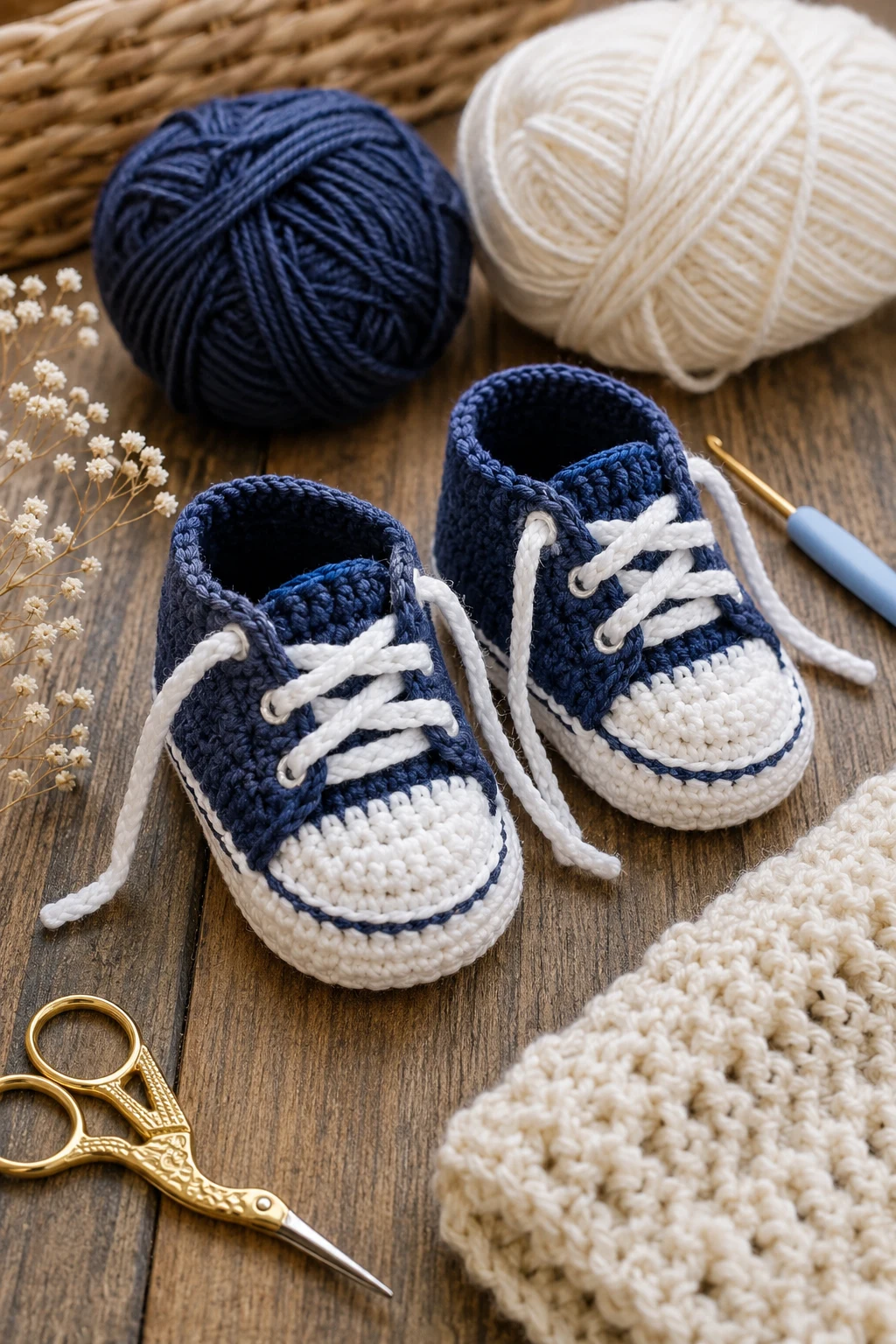 Denim Blue Mini Sneakers — Crochet Baby Shoes Design — crochet baby shoes design style outfit