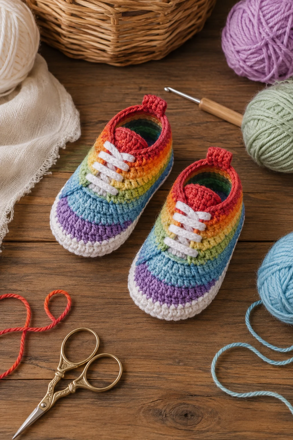 Rainbow Stripe Baby Shoes — crochet baby shoes design style outfit