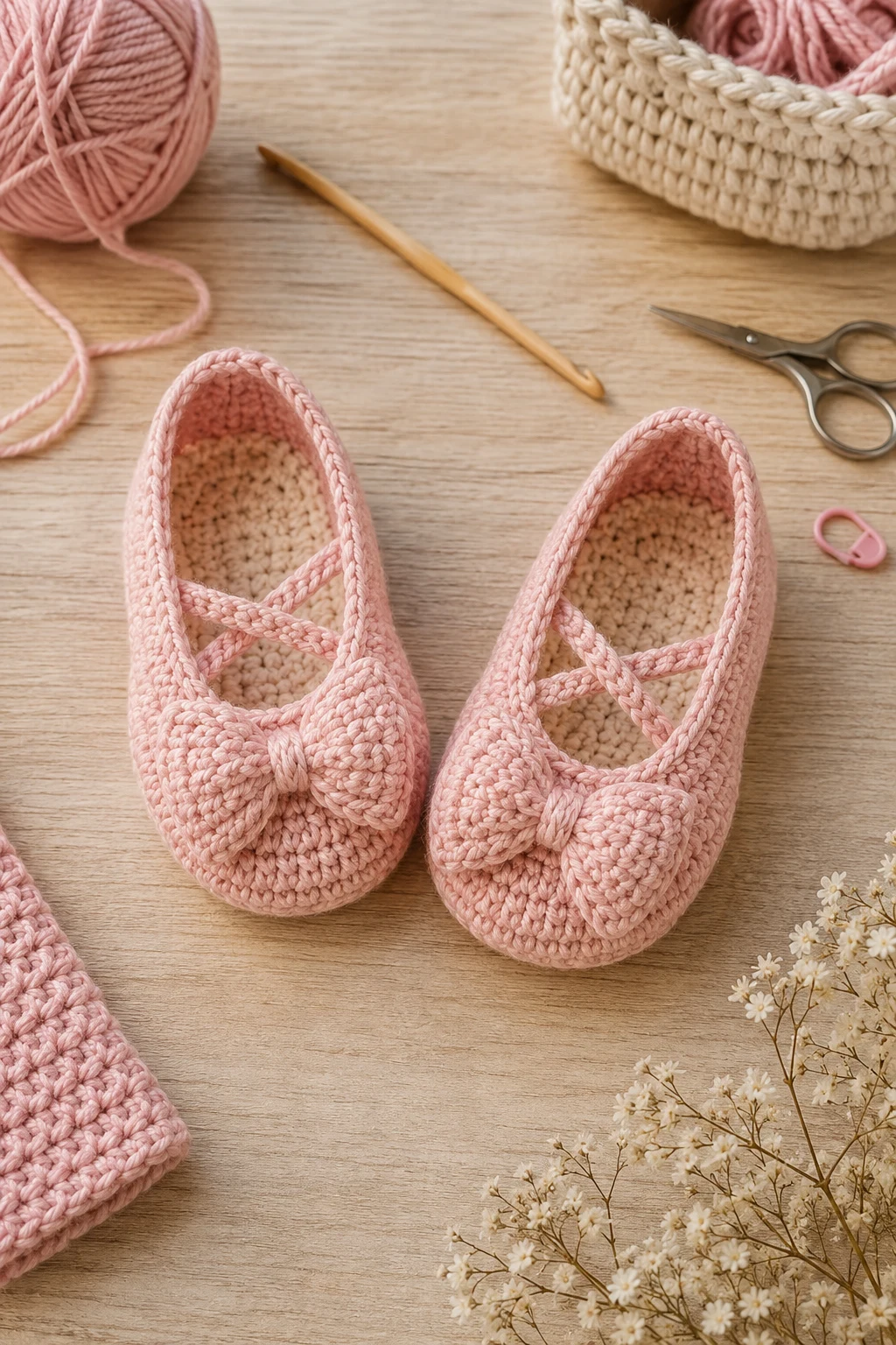 Blush Pink Ballet Flats — crochet baby shoes design style outfit