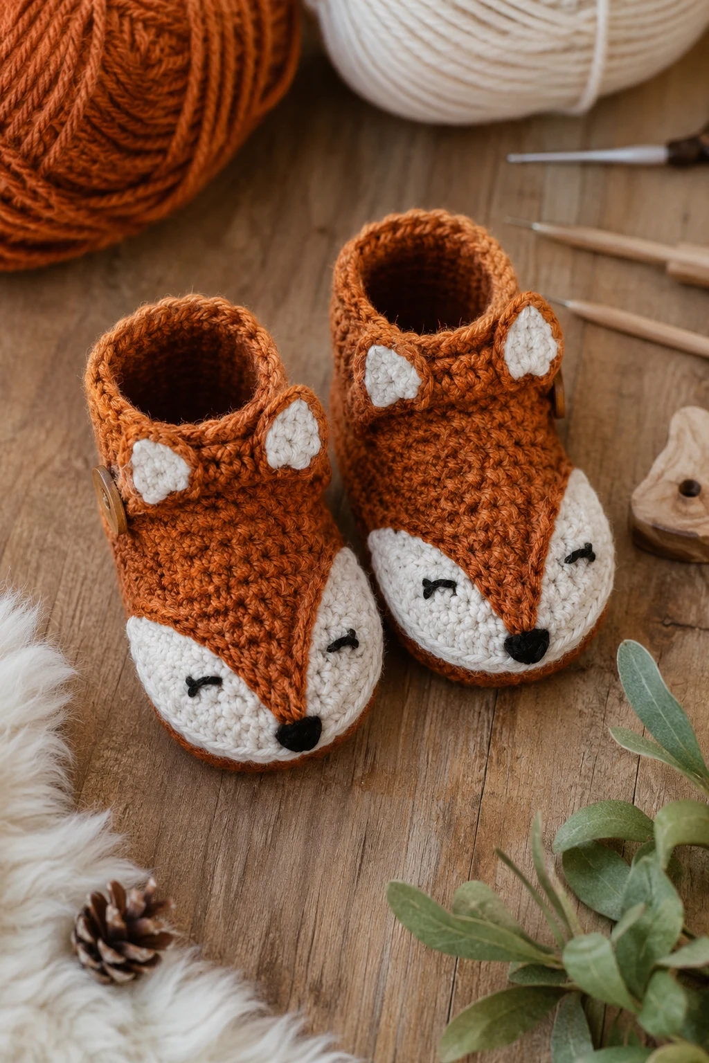 Fox-Inspired Woodland Booties — crochet baby shoes for boys style outfit