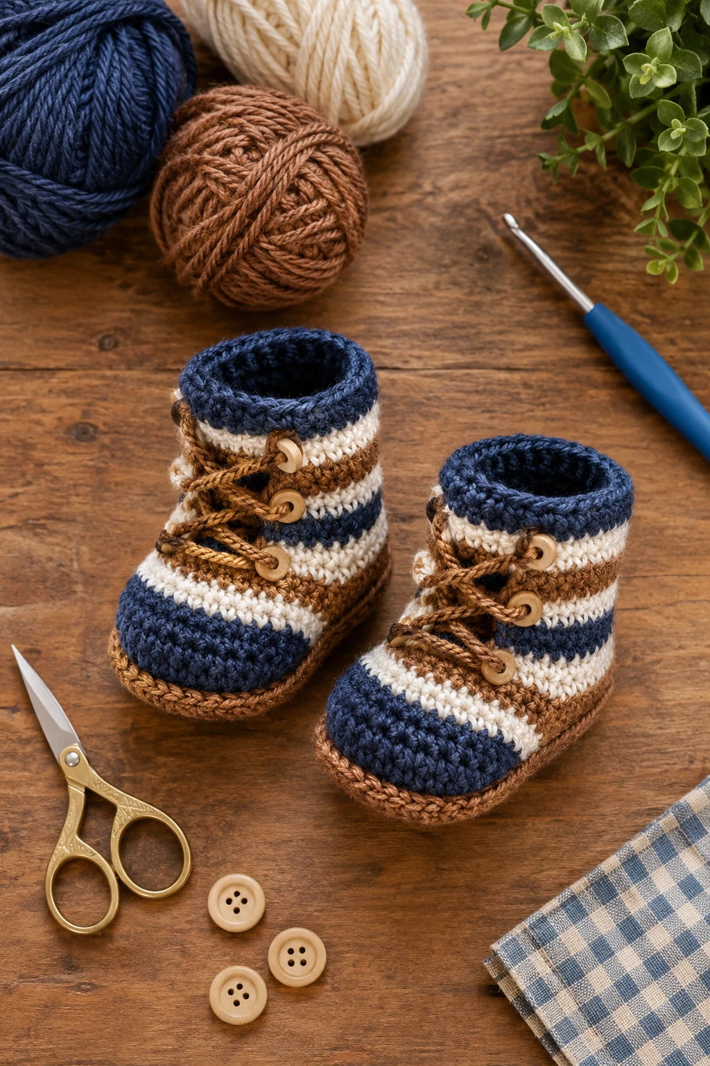 Striped Campfire Booties — crochet baby shoes for boys style outfit