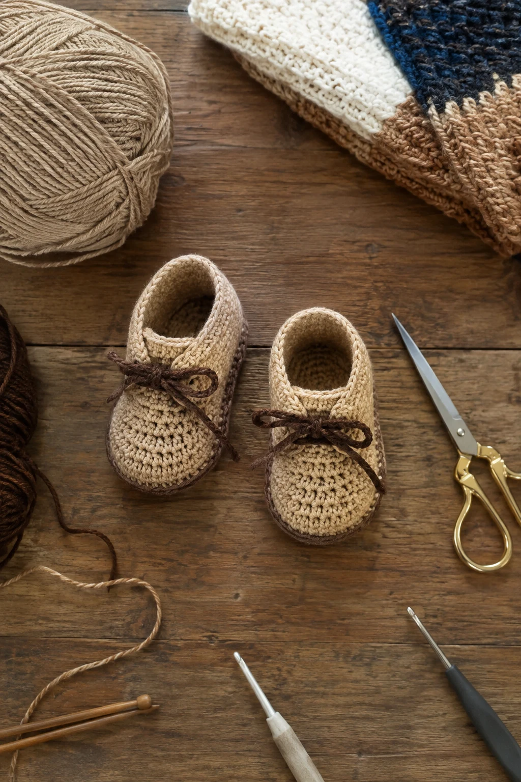 Sand-Colored Desert Booties — crochet baby shoes for boys style outfit
