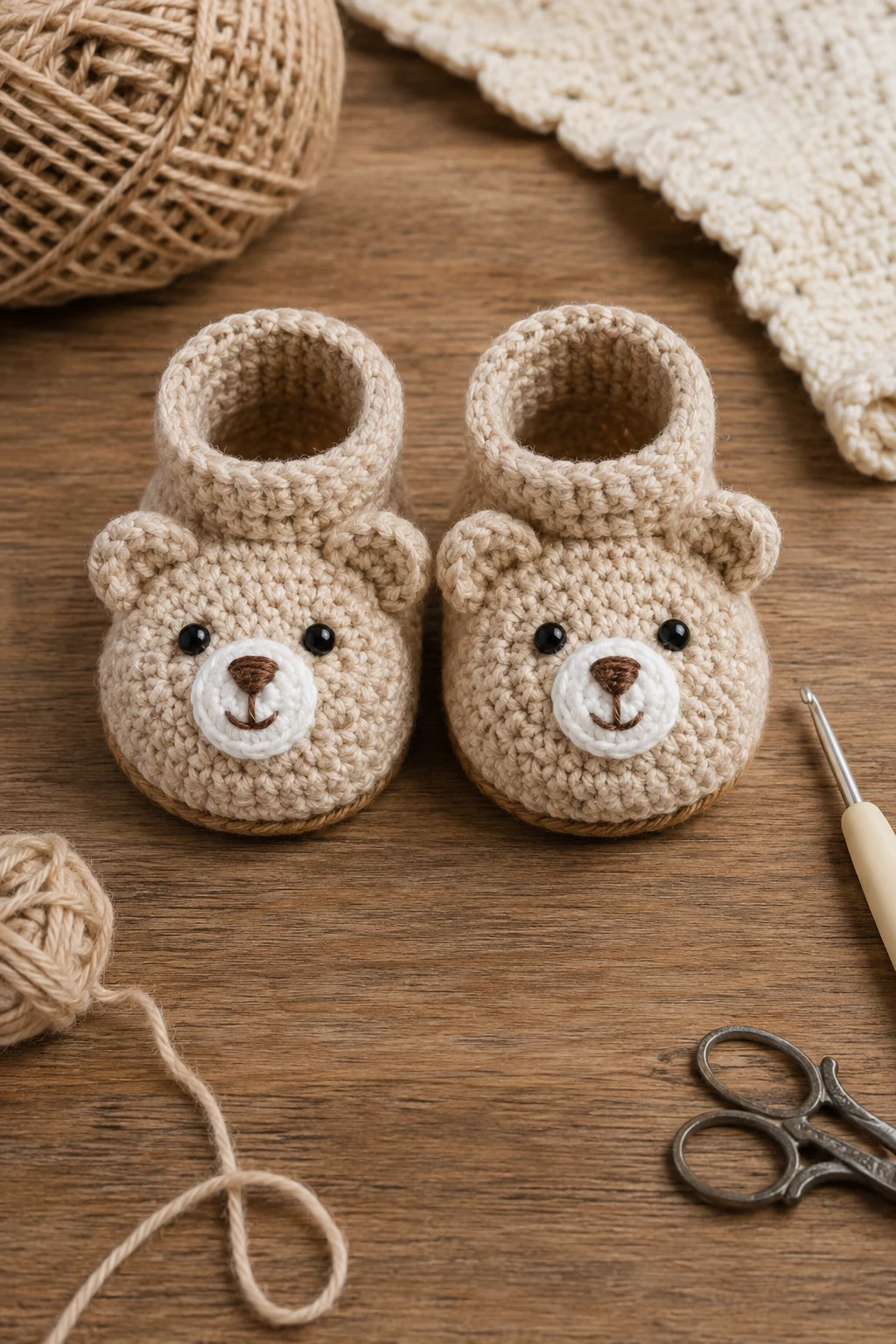 Oatmeal Bear Booties — crochet baby shoes for boys style outfit