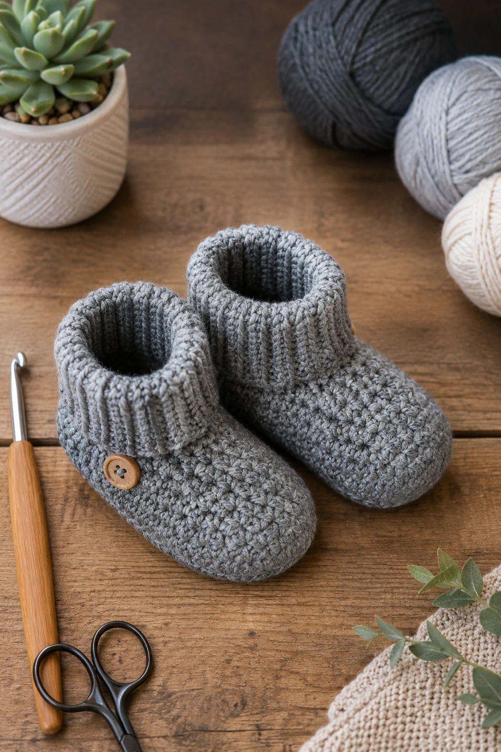 Gray Ribbed Booties — crochet baby shoes for boys style outfit