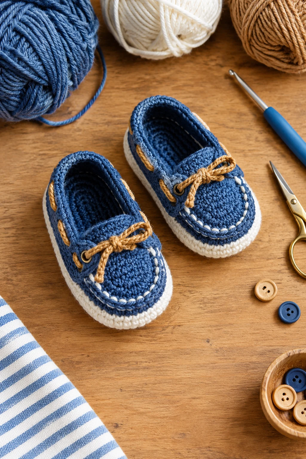 Denim-Blue Boat Shoes — crochet baby shoes for boys style outfit