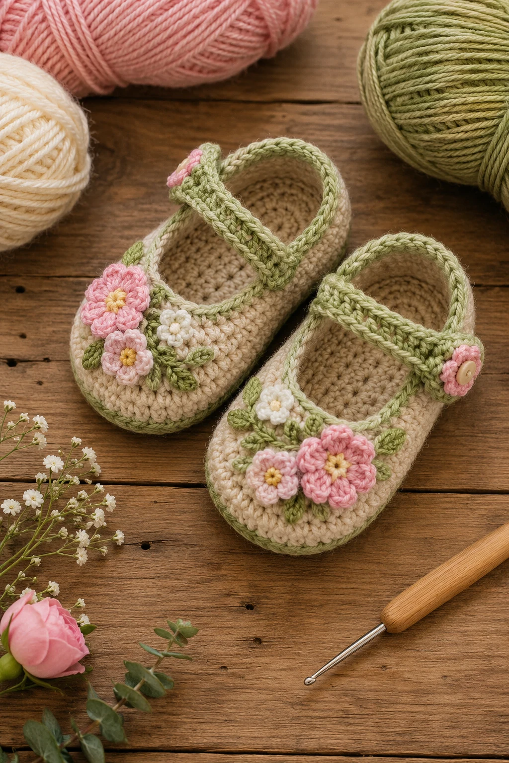 Floral Garden Booties — crochet baby shoes free style outfit
