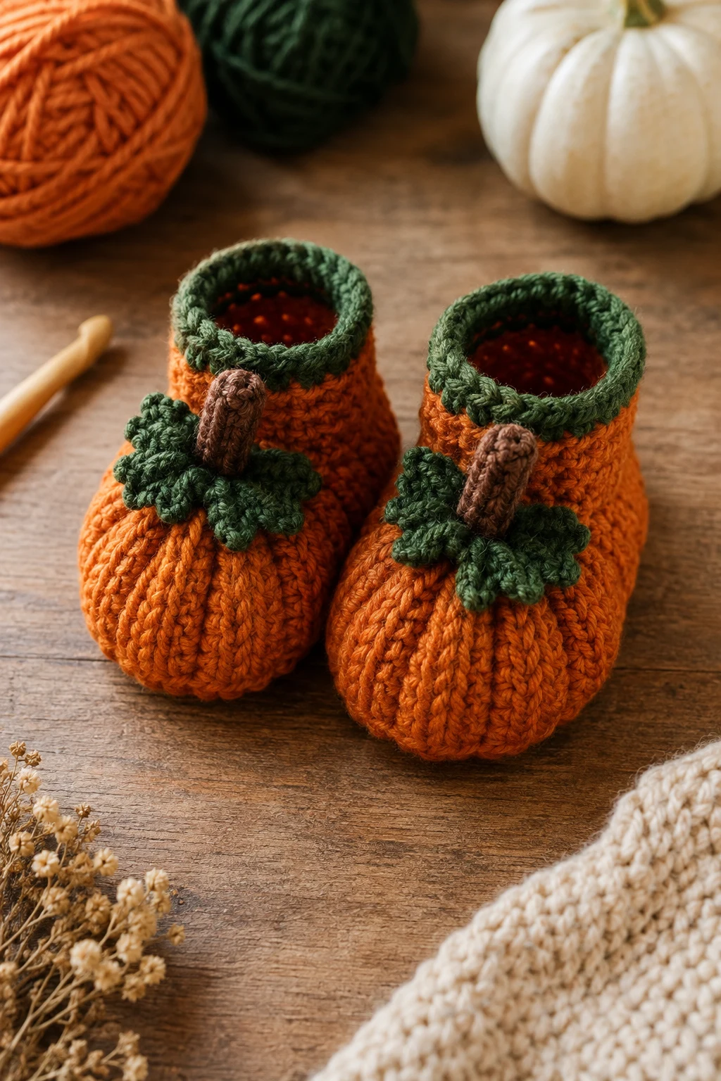Cozy Pumpkin Booties — crochet baby shoes free style outfit