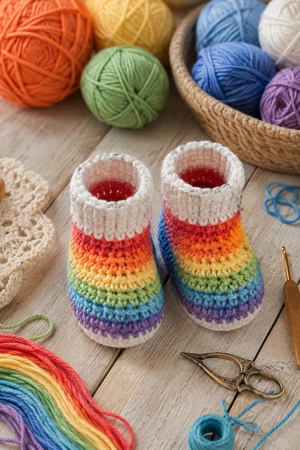 Rainbow Stripe Booties — crochet baby shoes free style outfit