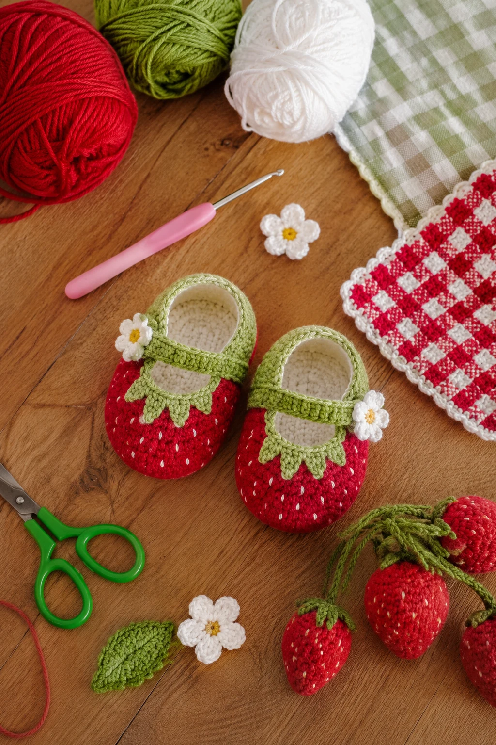 Strawberry Picnic Shoes — crochet baby shoes free style outfit