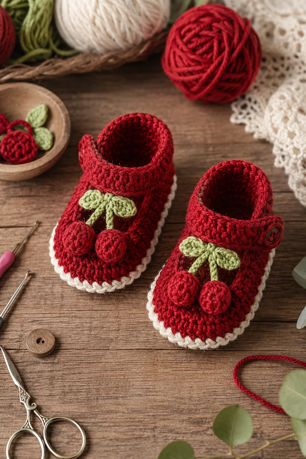 Cherry Red Holiday Booties — crochet baby shoes girl style outfit