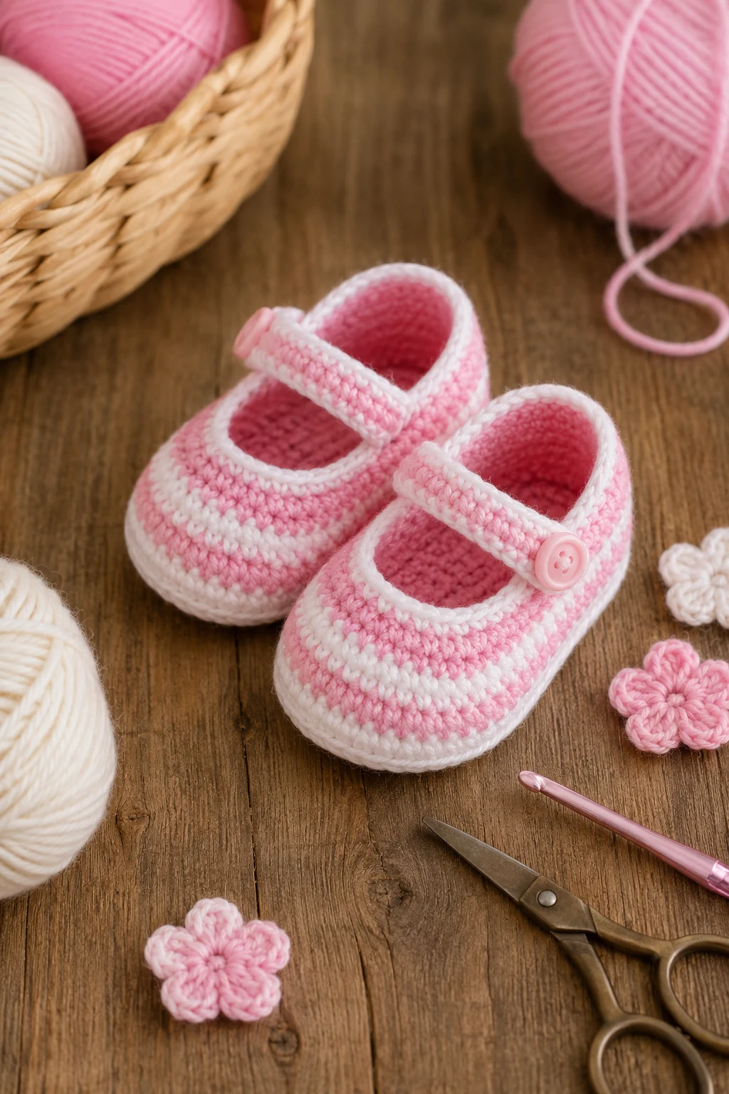 Pink-and-White Candy Stripe Shoes — crochet baby shoes girl style outfit