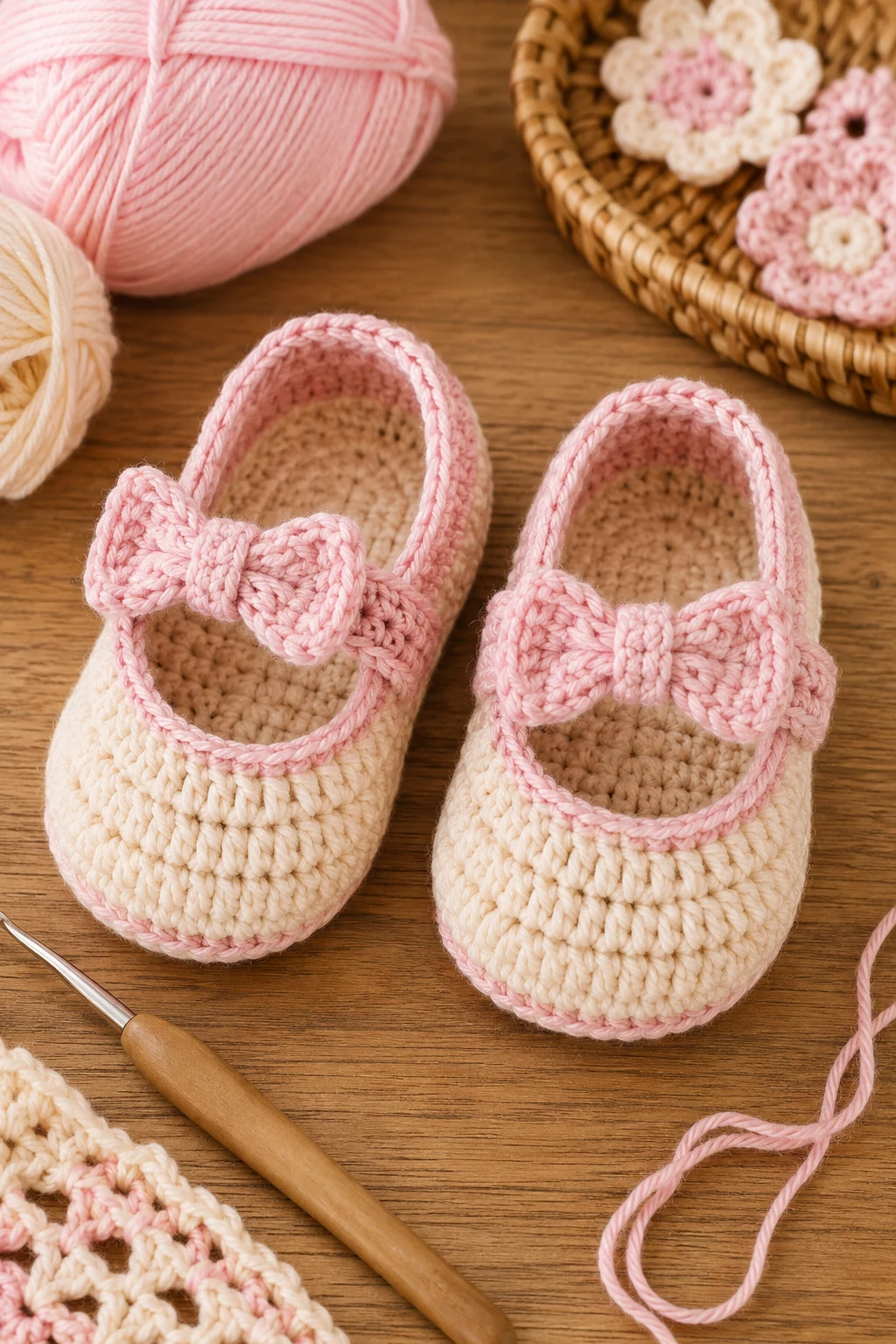 Crochet Baby Girl Shoes With Bow Straps — crochet baby shoes girl style outfit