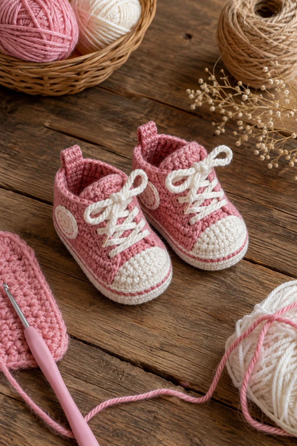 Mini Pink Sneakers — crochet baby shoes girl style outfit