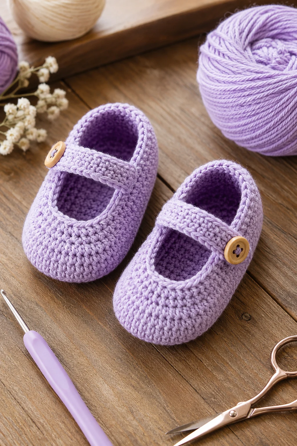 Crochet Baby Girl Shoes in Lavender — crochet baby shoes girl style outfit