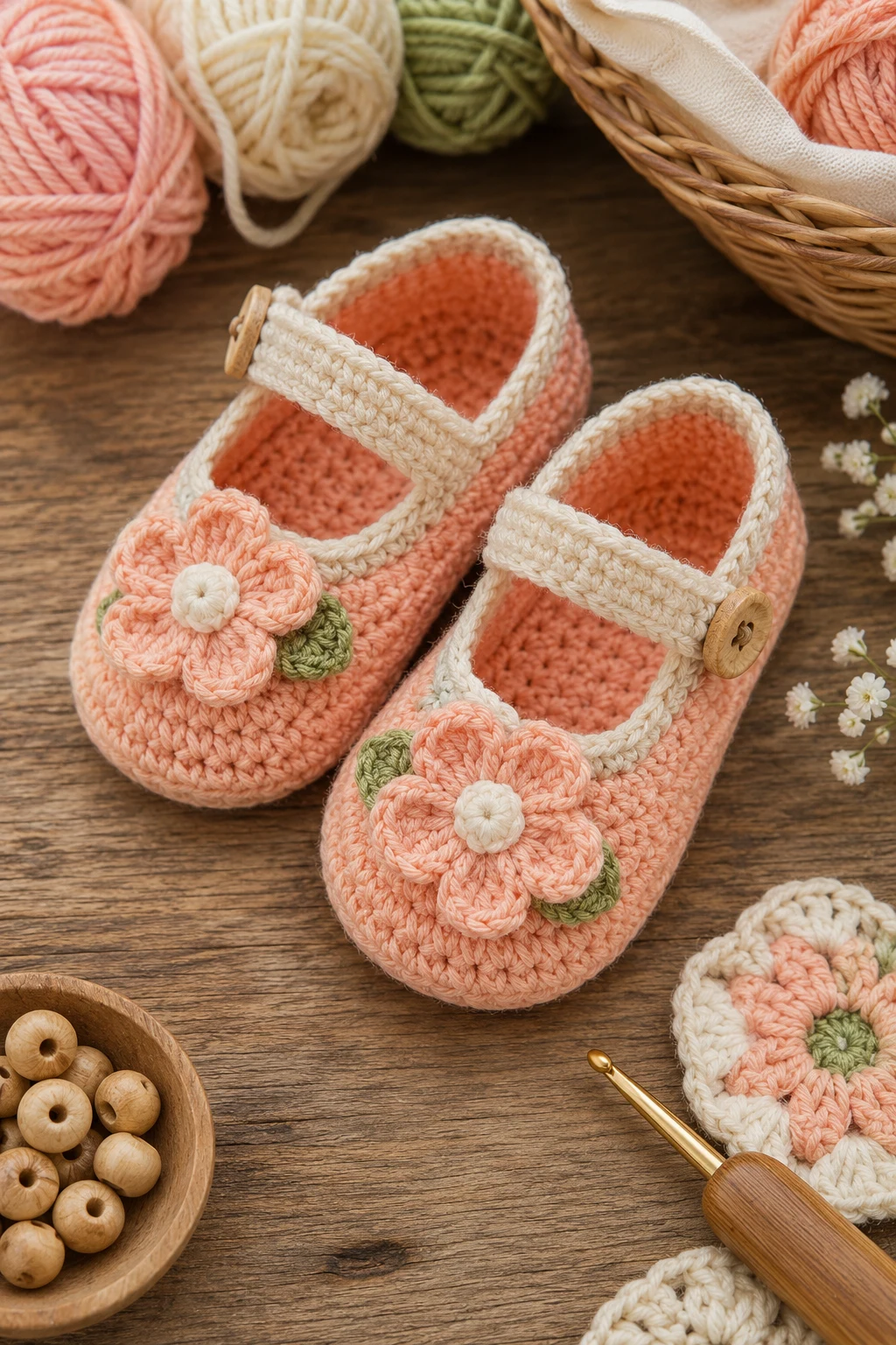Peach Blossom Shoes — crochet baby shoes girl style outfit