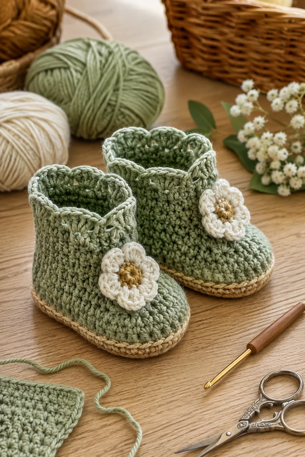 Sage Green Garden Booties — crochet baby shoes ideas style outfit