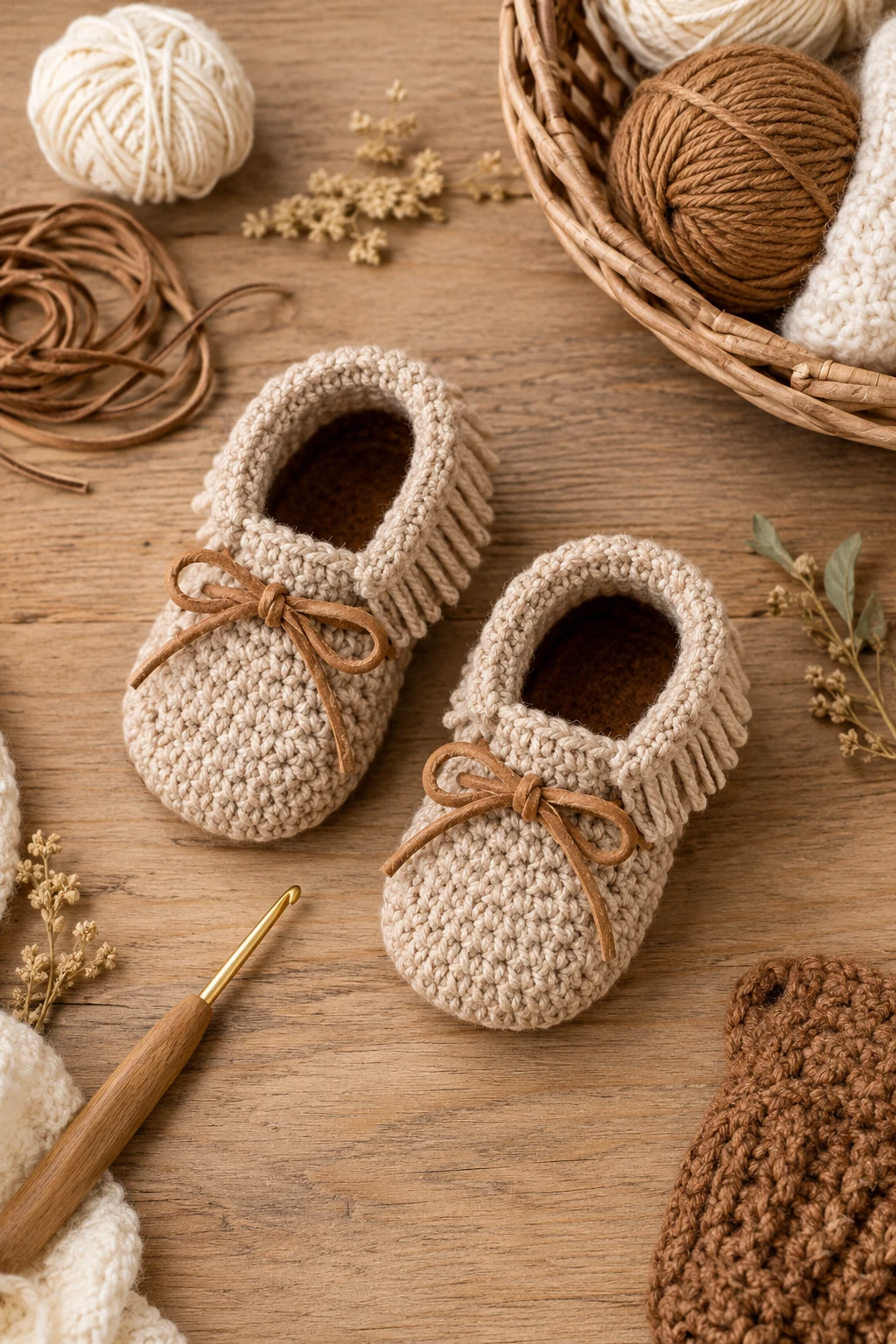 Cozy Oatmeal Moccasins — crochet baby shoes ideas style outfit