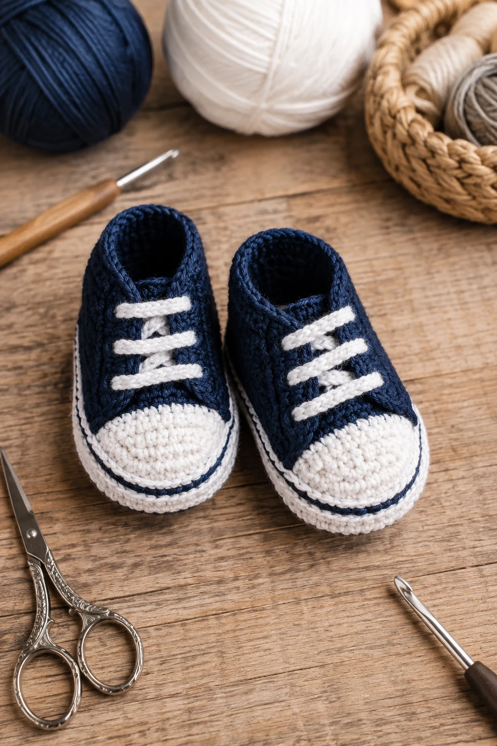 Navy Little Sneakers — crochet baby shoes ideas style outfit