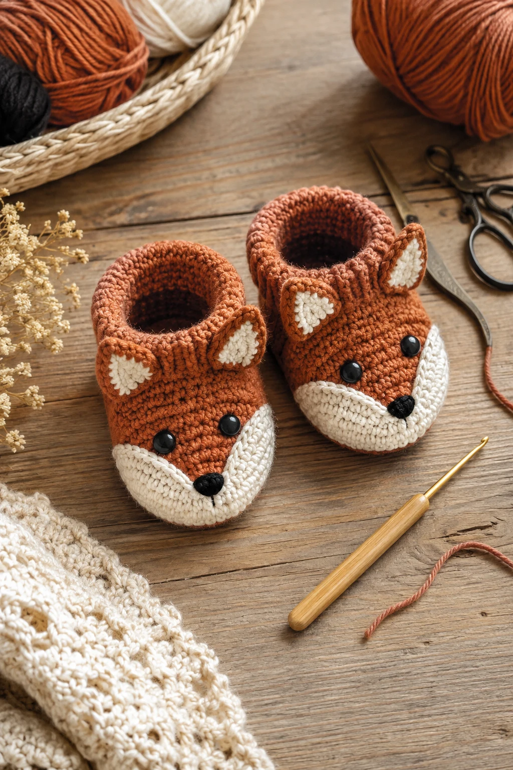 Fox-Inspired Woodland Booties — crochet baby shoes ideas style outfit