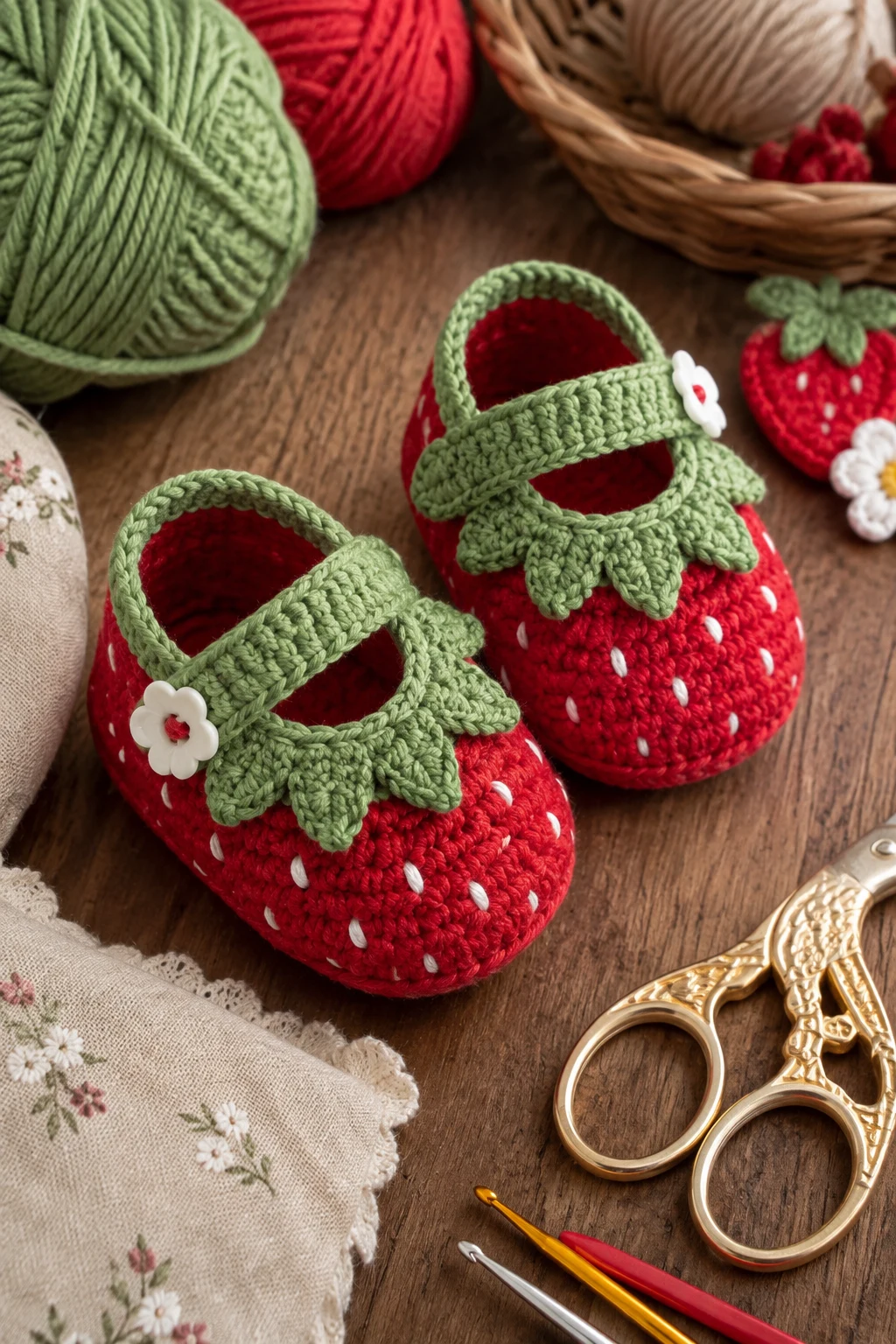Sweet Strawberry Booties — crochet baby shoes ideas style outfit