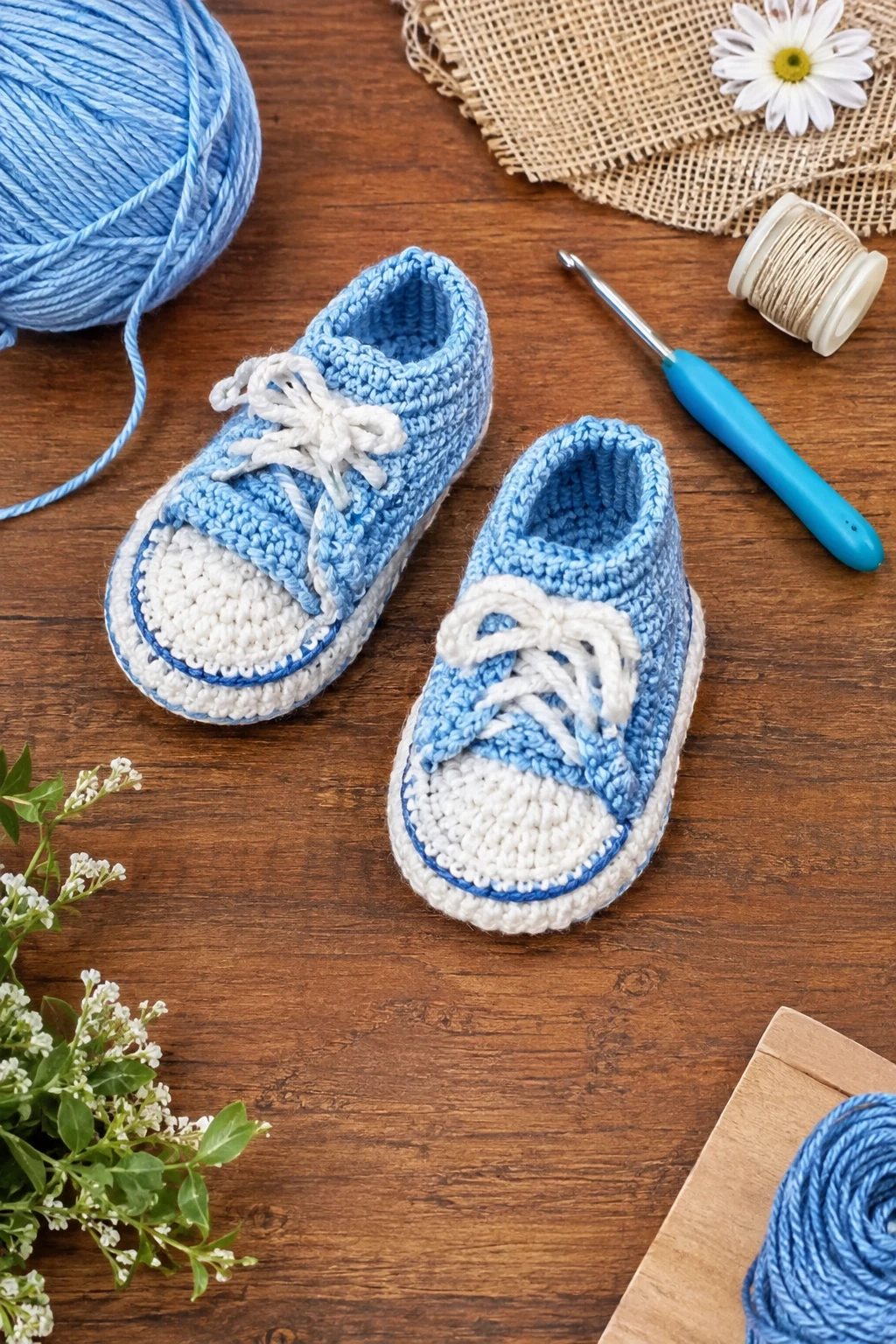 Crochet Baby Sneakers in Baby Blue — crochet baby sneakers style outfit
