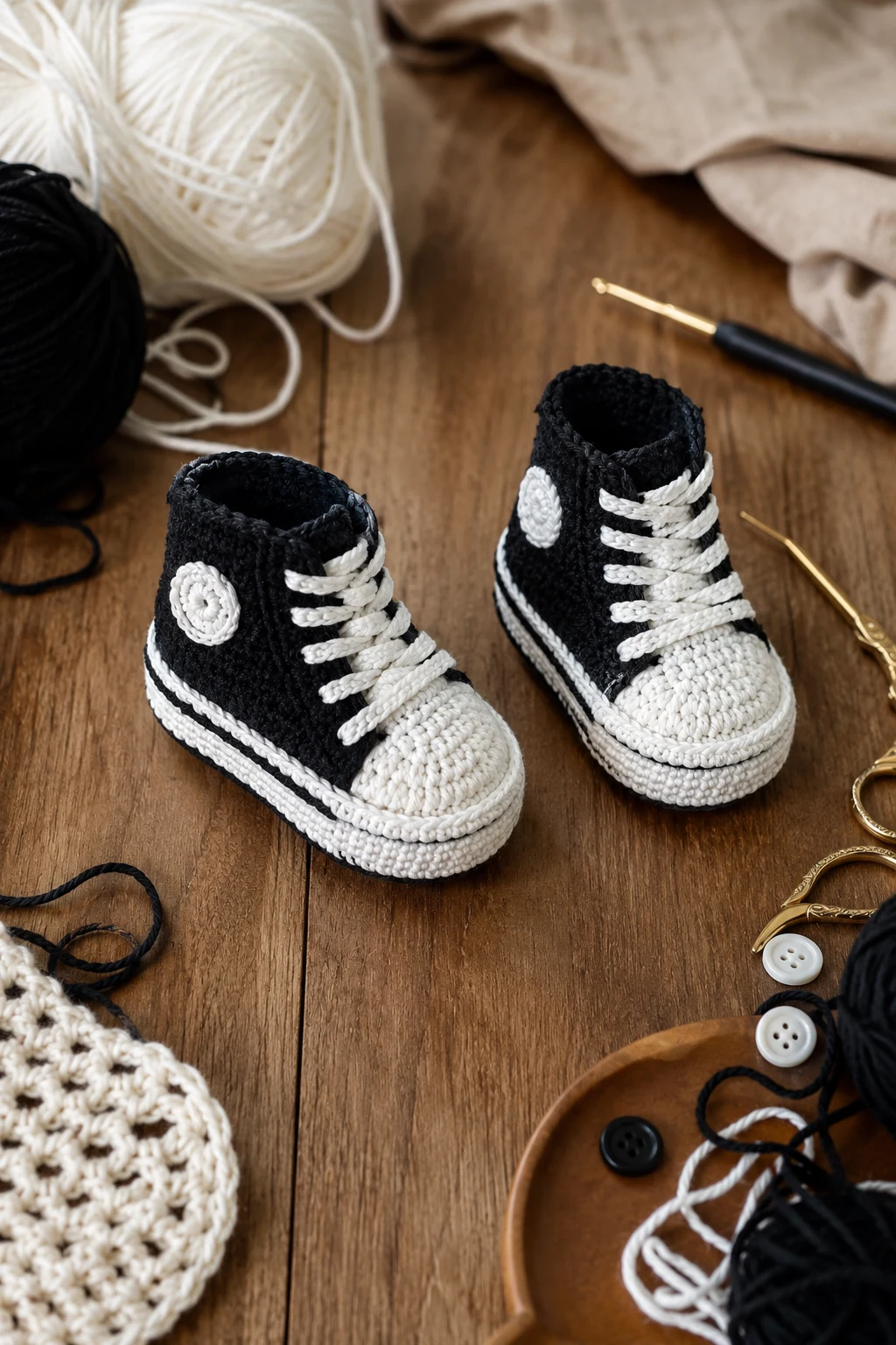 Tiny High-Top Crochet Sneakers — crochet baby sneakers style outfit