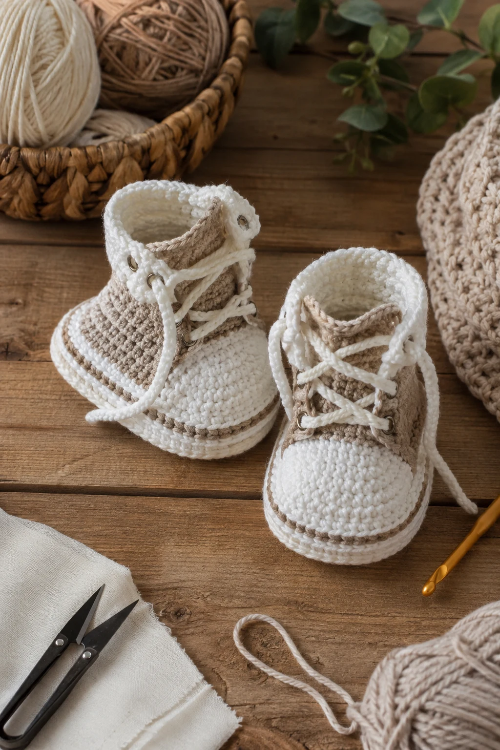 Neutral Crochet Baby Sneakers — crochet baby sneakers style outfit