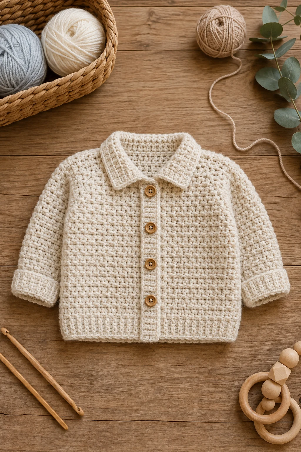 Classic Button-Up Crochet Baby Sweater — crochet baby sweater style outfit