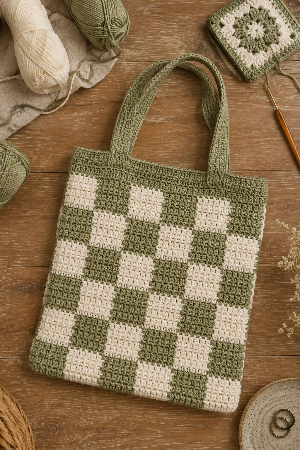 Checkerboard Crochet Tote — crochet bag aesthetic style outfit