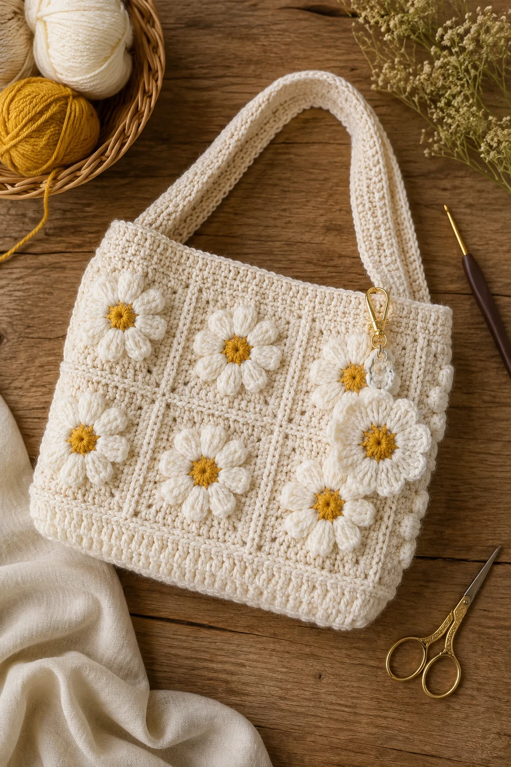 Crochet Flower Bag With a Matching Charm — crochet bag aesthetic style outfit