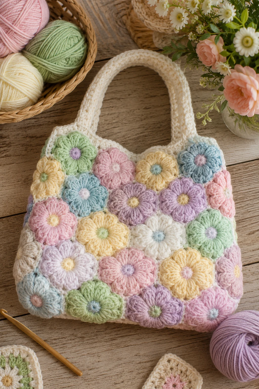 Soft Pastel Flower Bag — crochet bag aesthetic style outfit