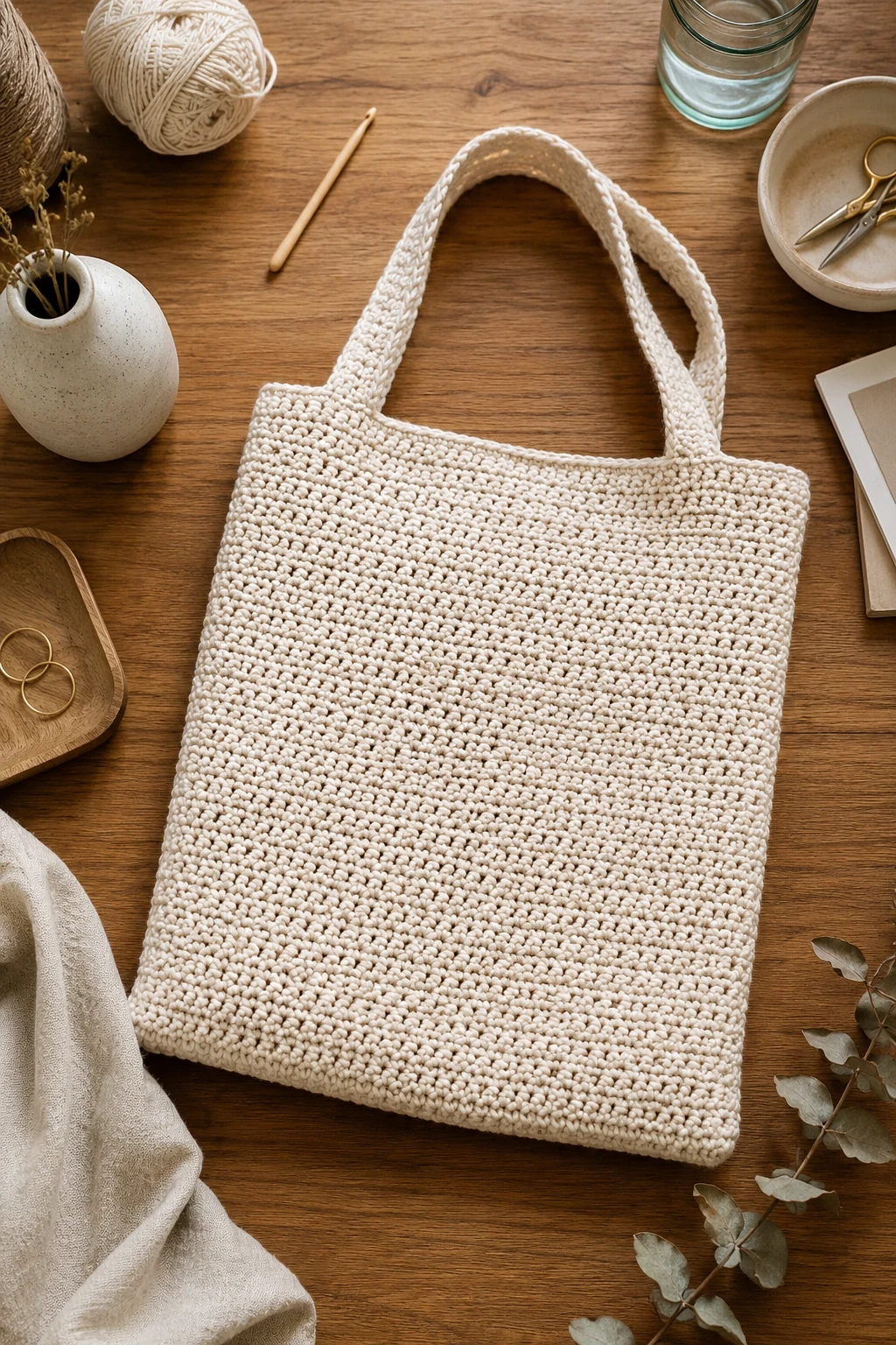 Minimalist Cream Crochet Tote — crochet bag aesthetic style outfit