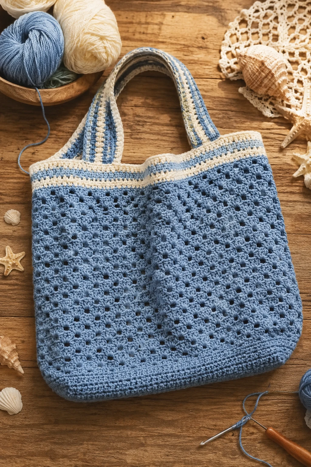 Coastal Blue Crochet Tote — crochet bag aesthetic style outfit