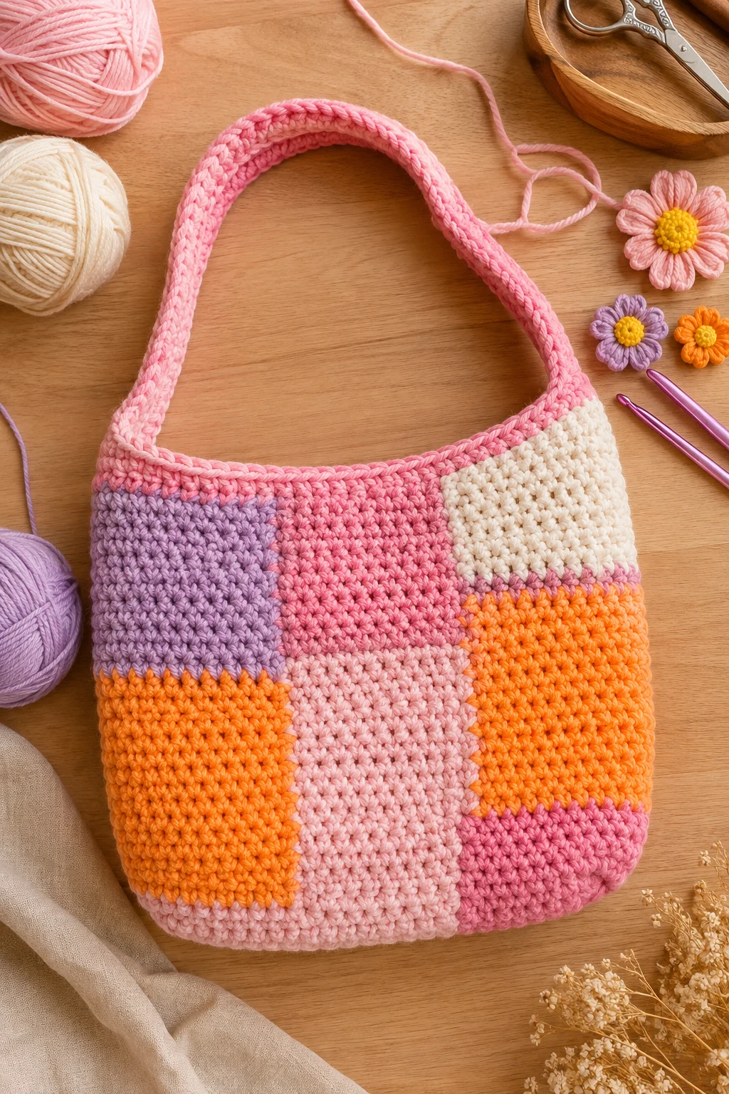 Y2K Color-Block Crochet Bag — crochet bag aesthetic style outfit