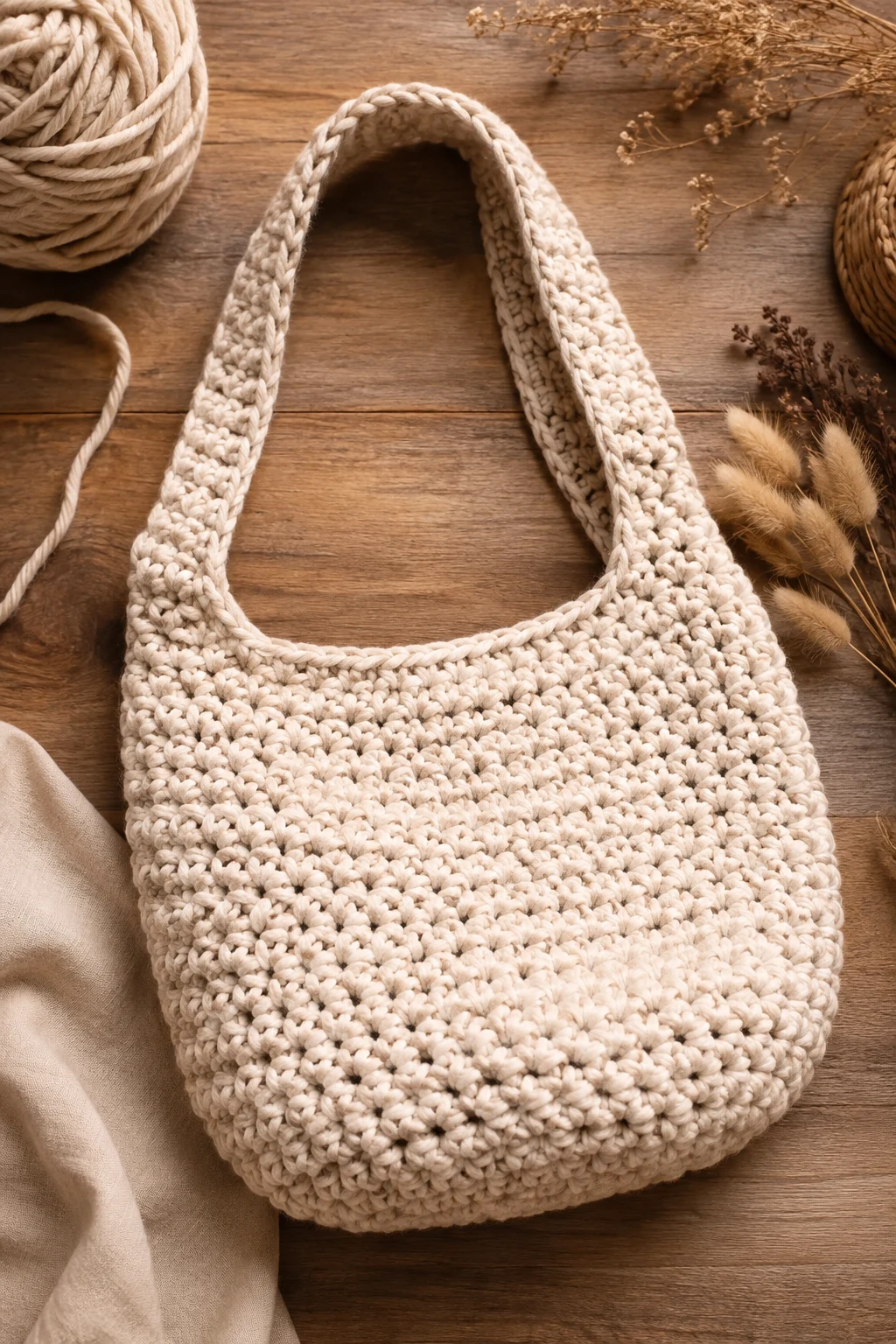 Chunky Neutral Shoulder Bag — crochet bag aesthetic style outfit
